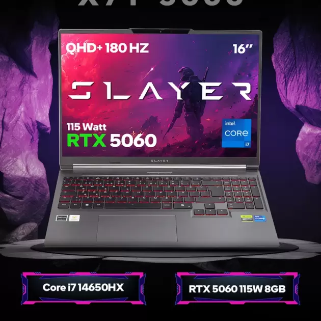 Game Garaj Slayer X7T-5060 C2 Intel Core I7 14650HX 32GB Ram 1tb SSD RTX5060 16 Qhd+ 180Hz IPS Freedos Gaming Laptop