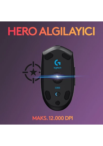 Logitech G G305 LIGHTSPEED 12.000 DPI Kablosuz Oyuncu Mouse - Siyah - Görsel 3
