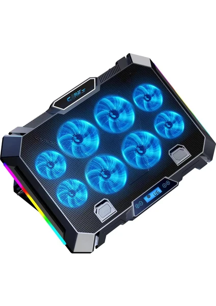 Claw's Vortex 8x Turbo LED Fan - 10 Modlu RGB - LCD Ekran - Ayarlabilir Fan Hızı & 7 Farklı Stand Yükseklik Kademesi – 2x USB