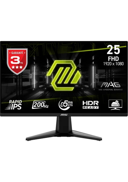 MSI Msı 24.5 Mag 255F E20 1920X1080 (Fhd) 169 Flat Rapıd IPS 200HZ 0.5ms (Gtg) Freesync Premıum Gamıng Monıtor