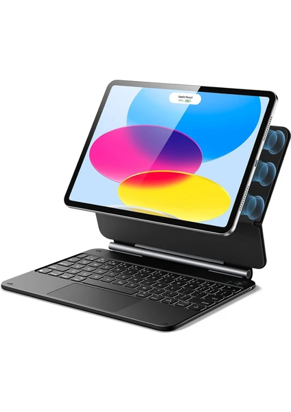 M.TK Moveteck Apple İpad 11.Nesil A16 2025 10. Nesil 10.9 Inç Magic Klavye Keyboard Touchpad Akıllı Işıklı Q Klavyeli Kılıf Manyetik