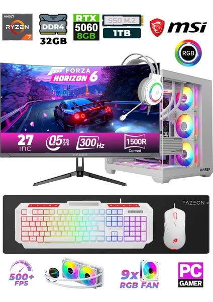 Xaser Sword X55 R7-5700X 32GB Ram 1TB M.2 SSD8GB RTX5060 27 300Hz Sıvı soğutmalı Masaüstü Oyuncu Bilgisayarı